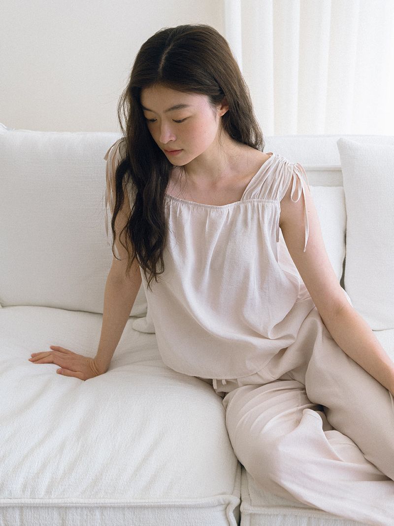 Strap Shirring Blouse - Cream