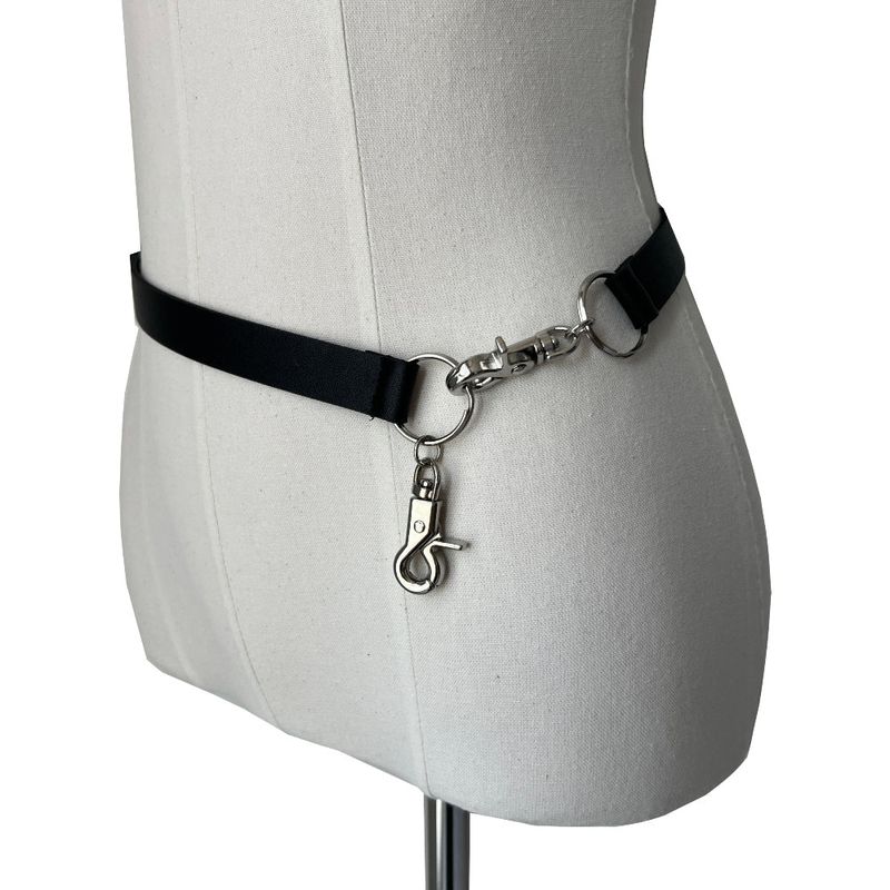 Double hook line black leather belt (Black)