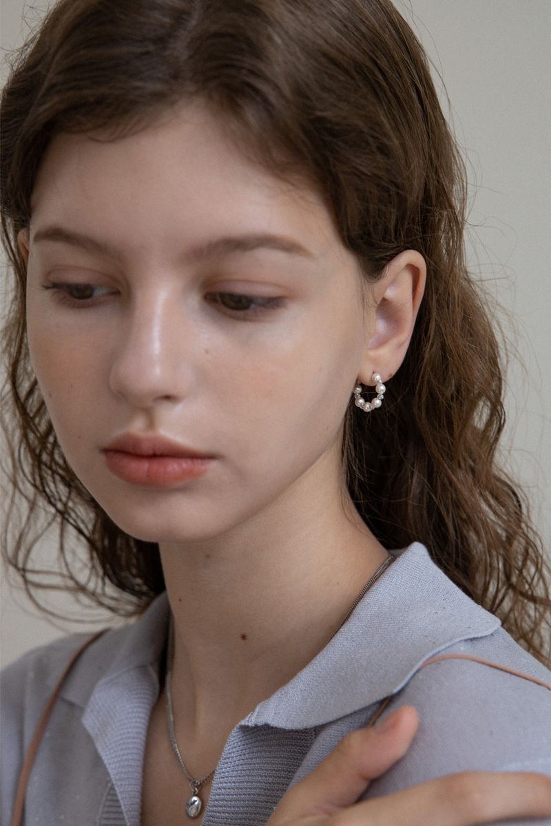 White pearl and crystal mini hoop earring