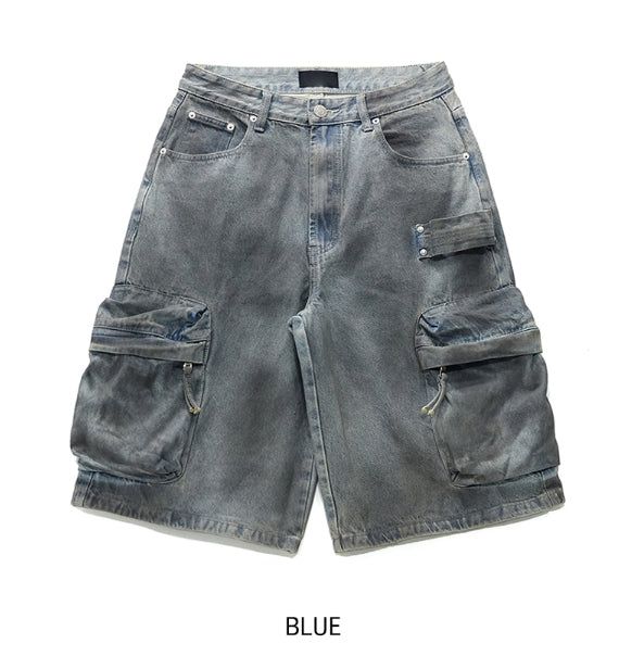 Burn dirty washing utility pocket bermuda pants