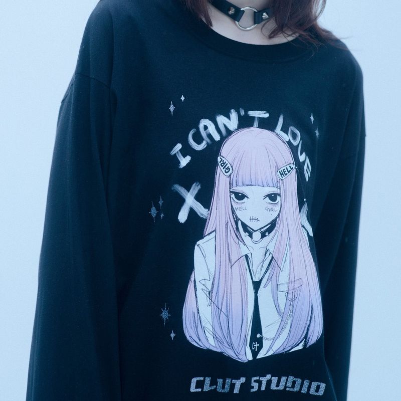 0 2 post hell girl t-shirt - BLACK