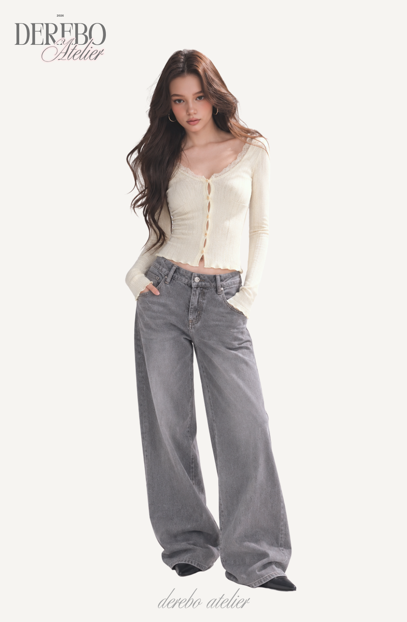 Jacquard square-neck knit long-sleeve cardigan