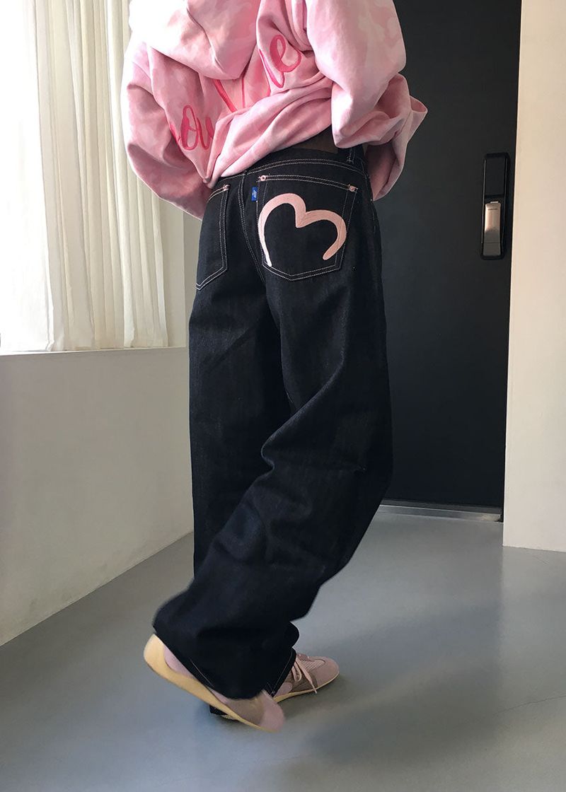 PINK HEART WIDE DENIM