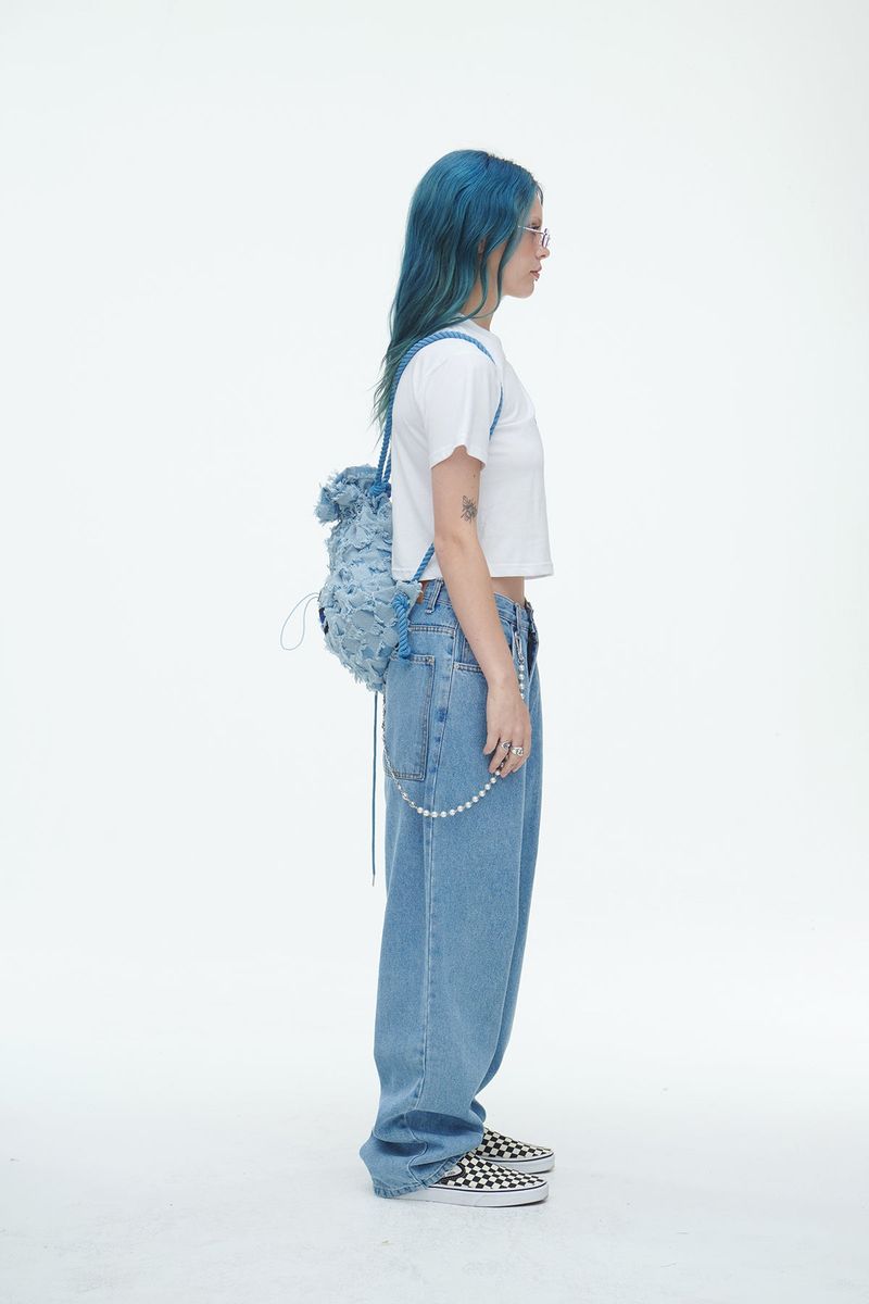 Checkerboard Denim Vagabond Bag Light Blue