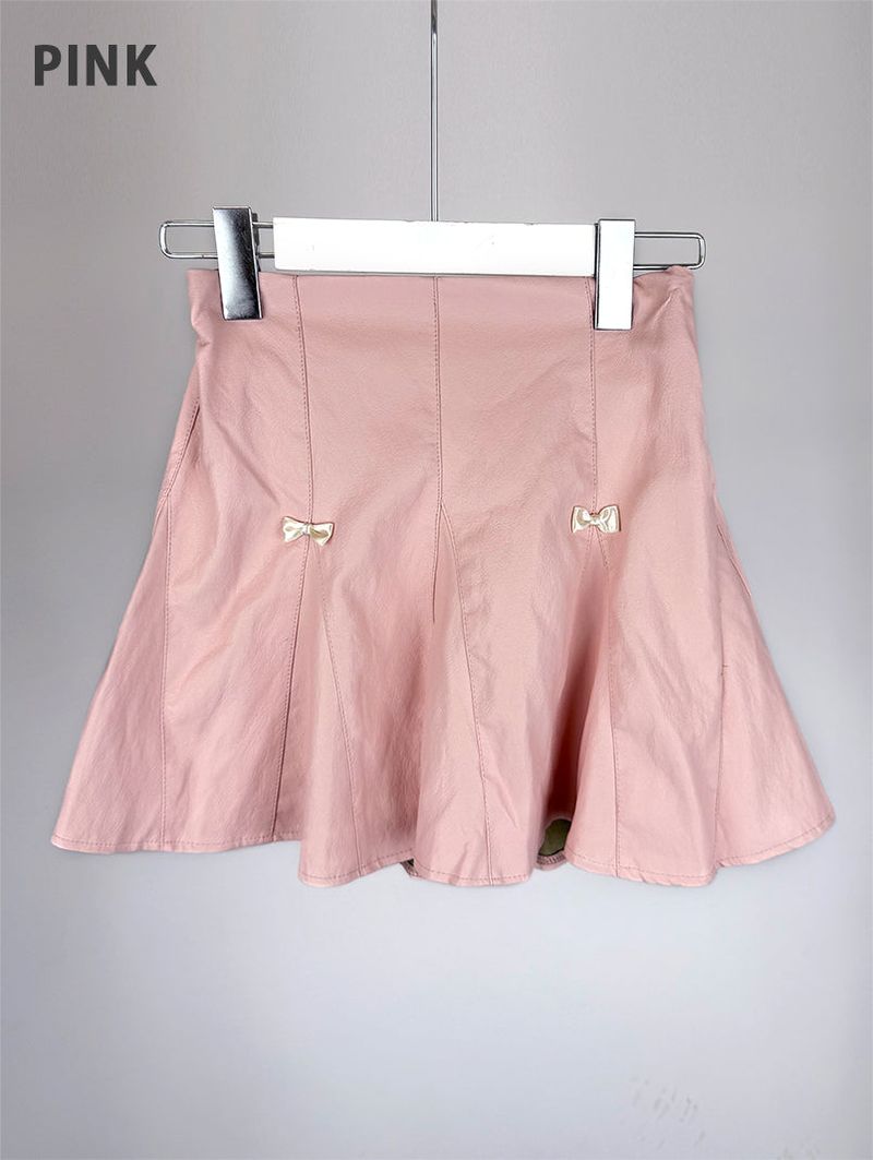 RIBBON FLARE LEATHER MINI SKIRT (2C)