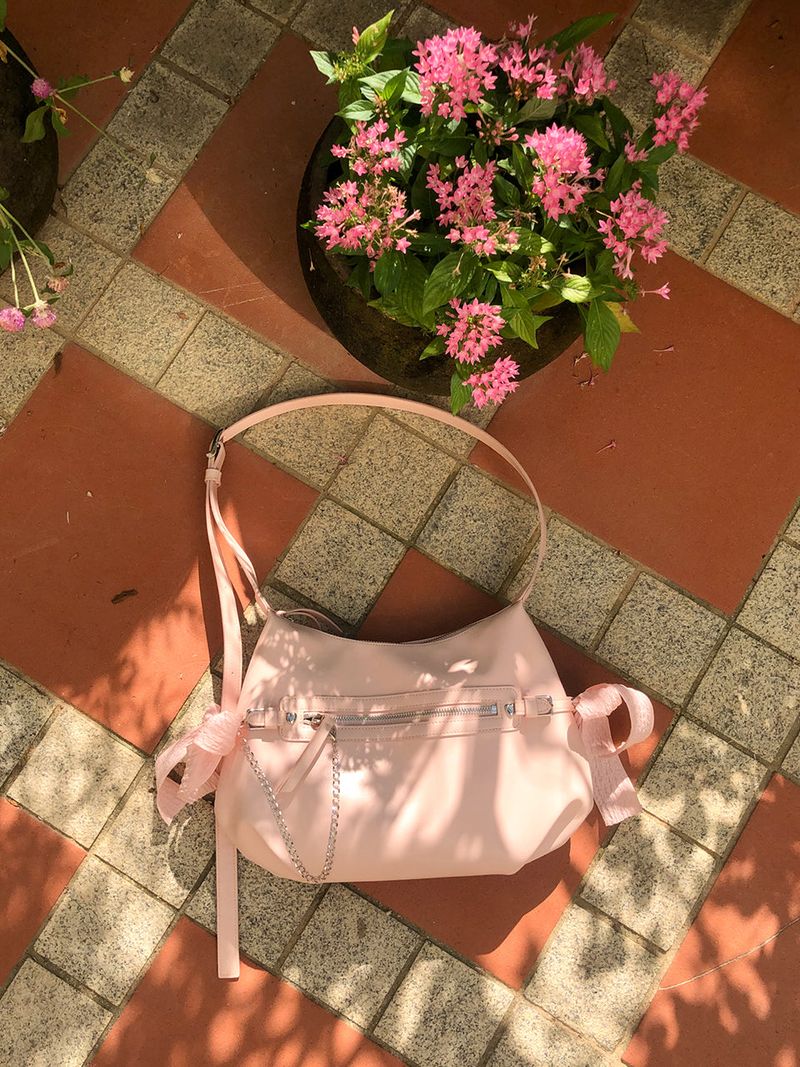 Belted ribbon bag_mute pink