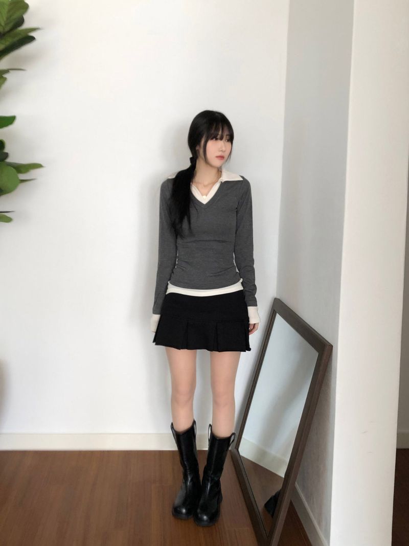 Layered Collar T-shirt (2 colors)