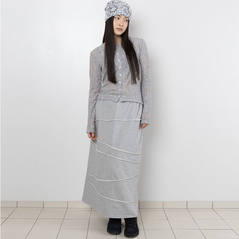 Twister Damage Sweat Long Skirt - Grey