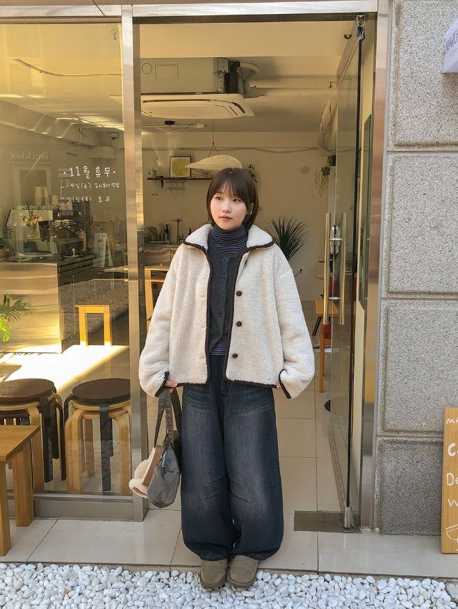 Bigget Collar Wool Mustang Fur Jacket