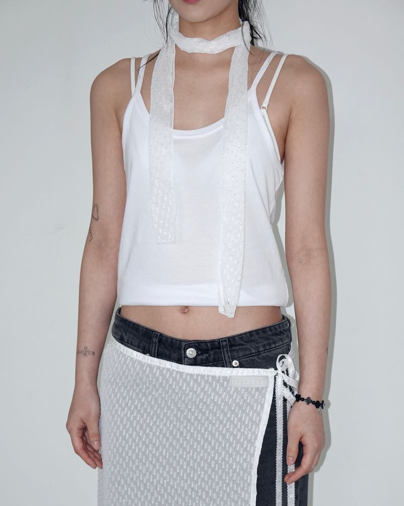 Sheer lace scarf_ white