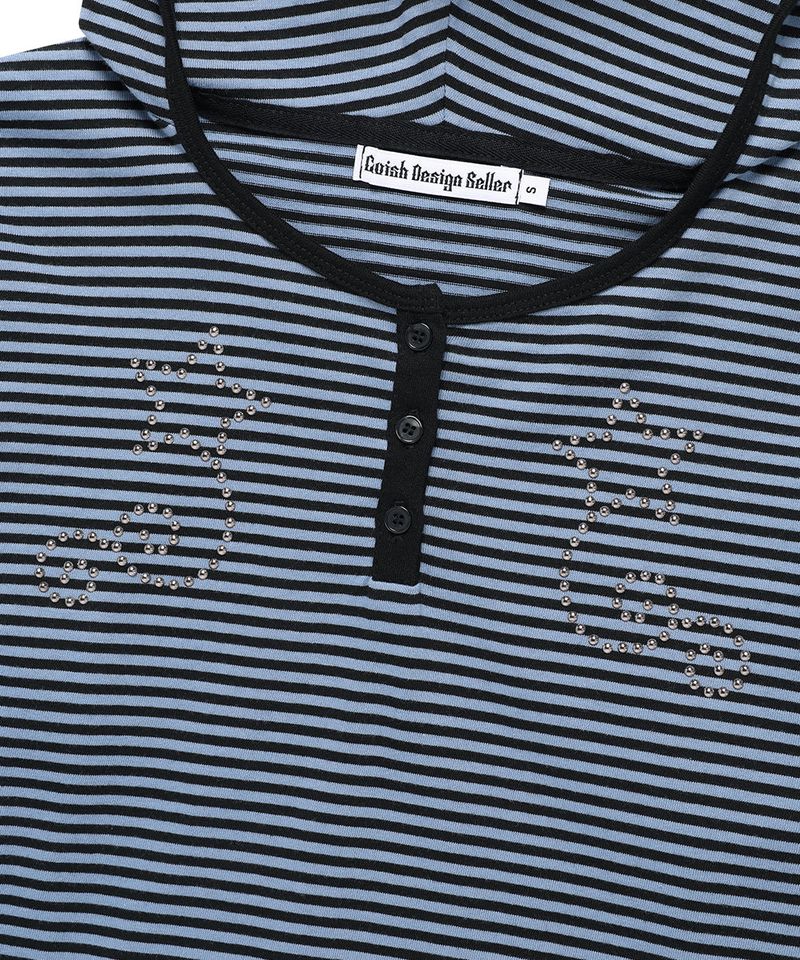 W STUD STRIPED HOODIE NAVY(CV2FFFM403A)