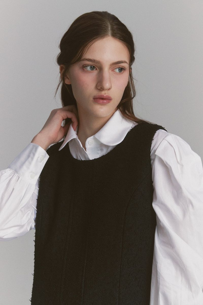 Back Ribbon Tweed Dress Black