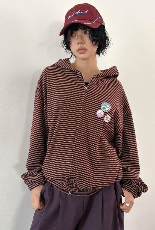 NERD STRIPE HOOD ZIP-UP