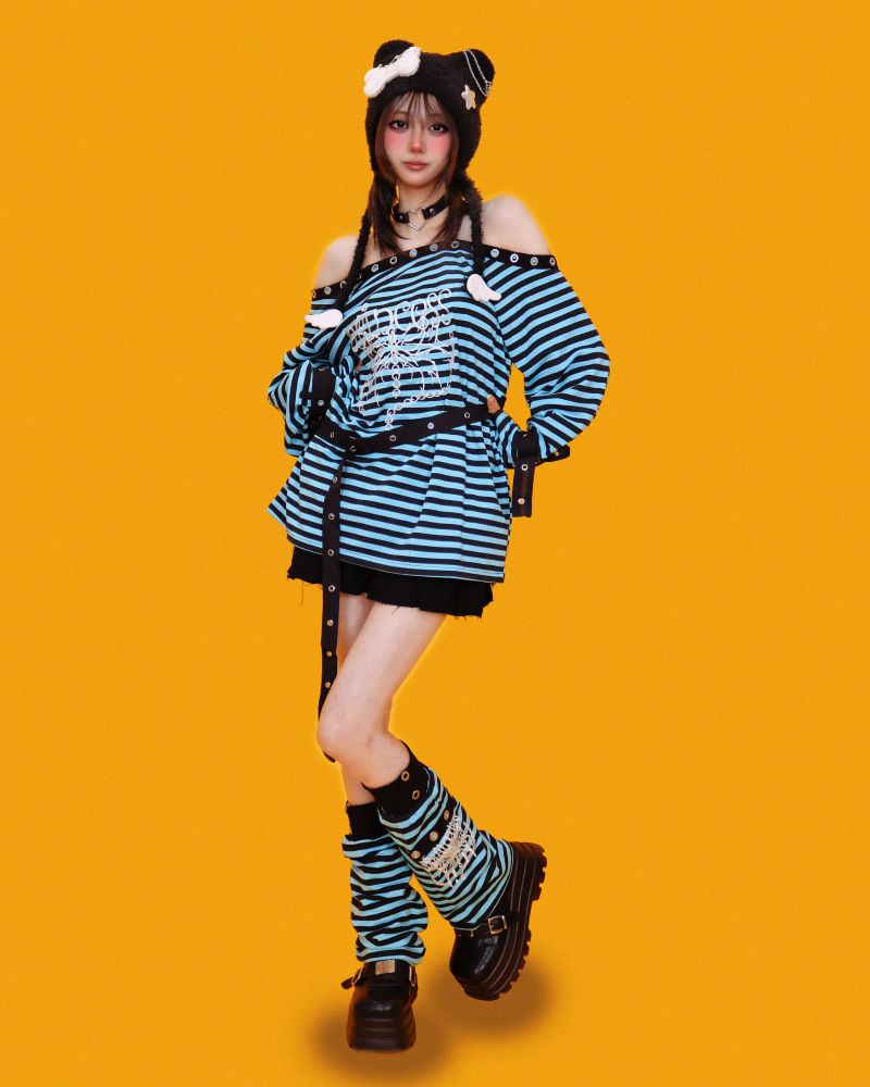 funky-girl striped long T+warmer (2color)