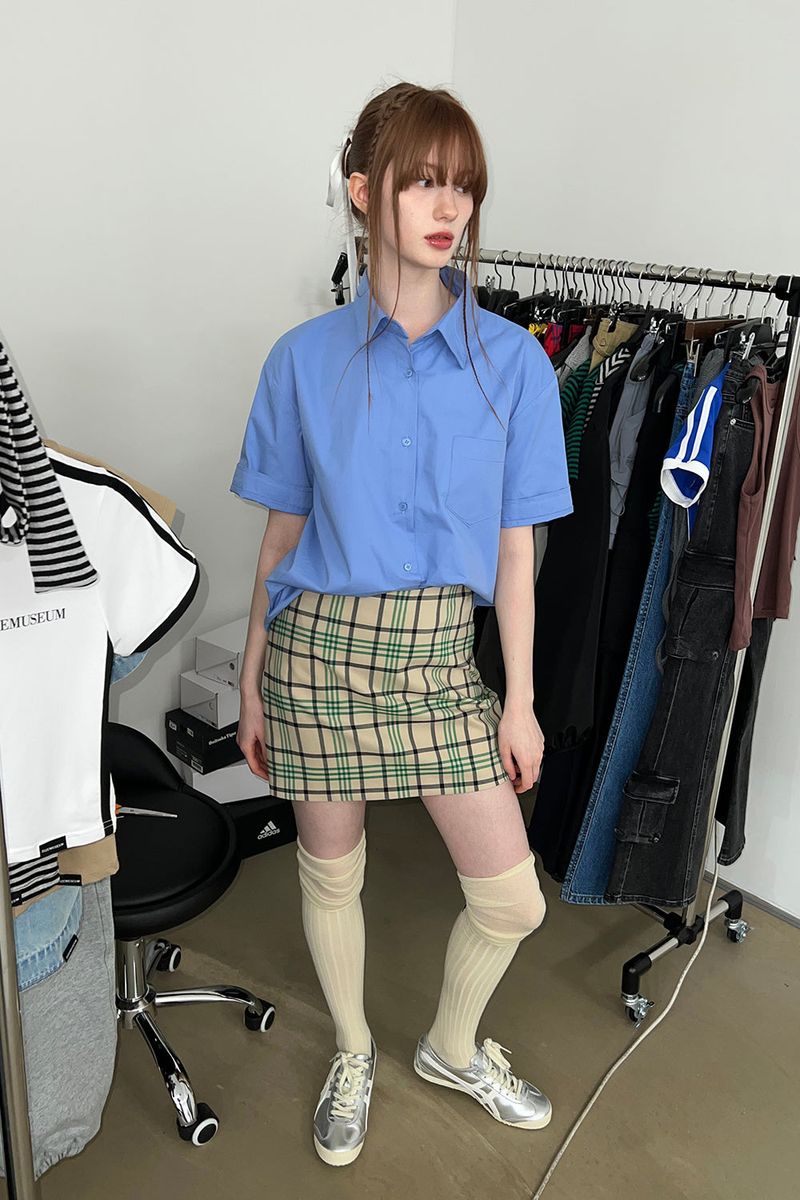 HALF COTTON OVERFIT SHIRTS (BLUE)