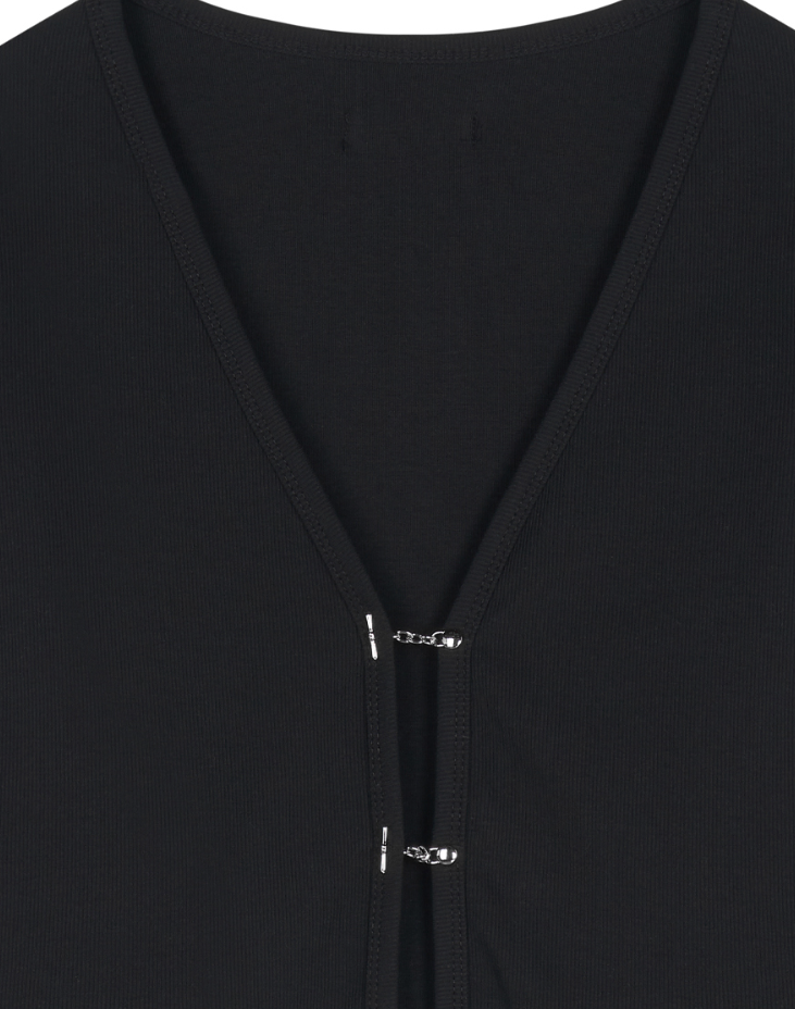 [mnem] chain hook slim cardigan (black)