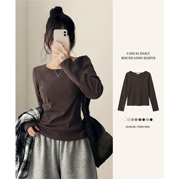 hijjoo（ハイチュー）の「Noet Round Slim Plain Long Sleeve T-Shirt（Tops）」