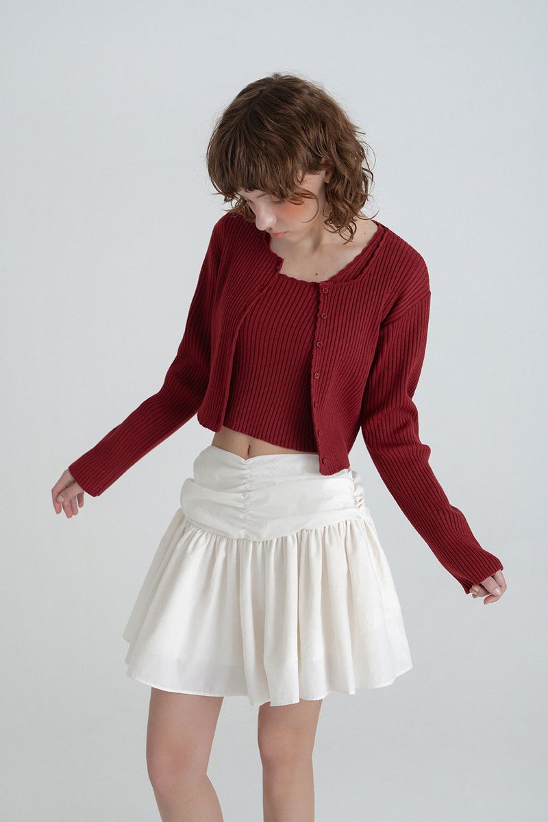 Ribbed golji cardigan_wine
