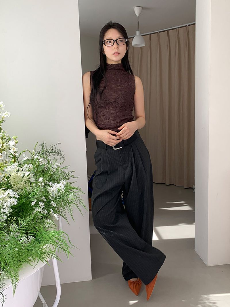 FLOWER LACE HALF-NECK SLEEVELESS (3C)