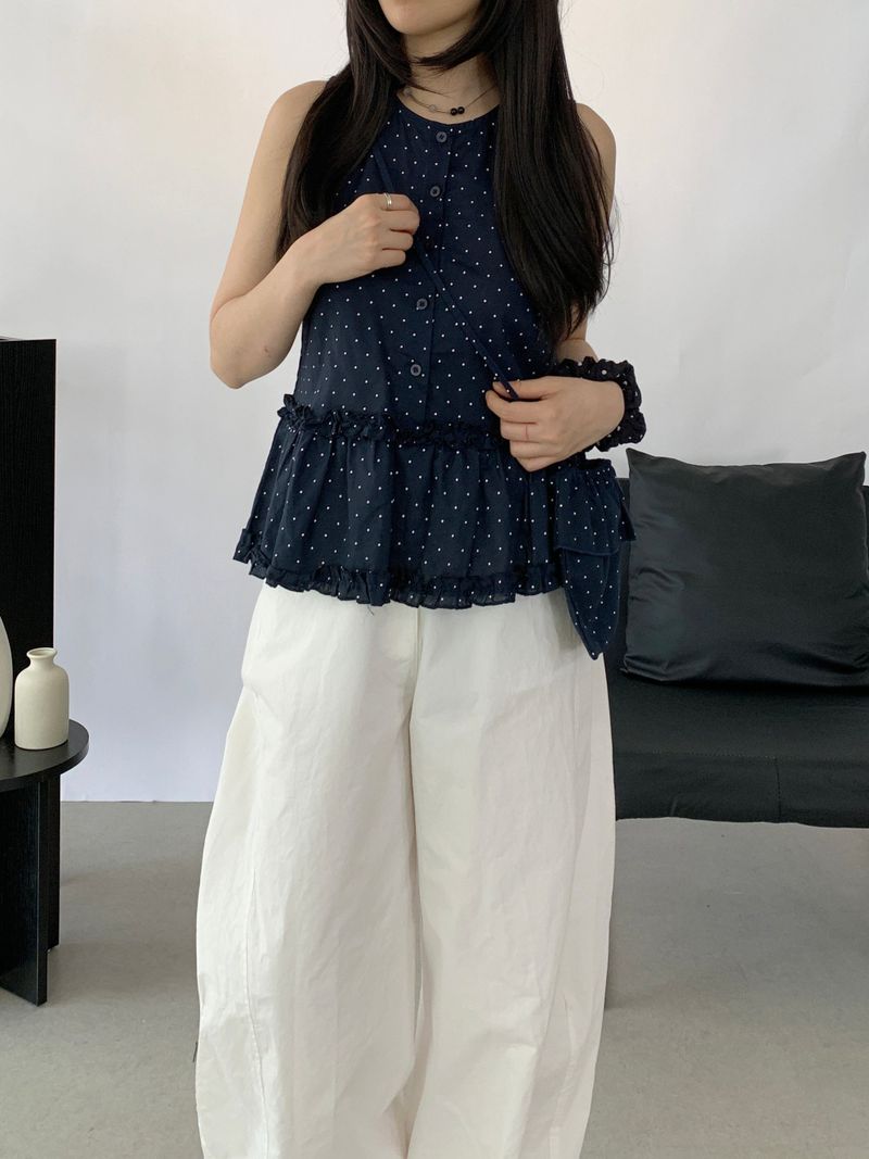 David Dot Frill Blouse Pouch Set
