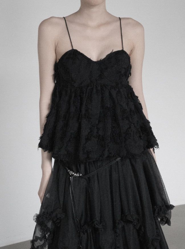 mnem（ムネム）の「Black Swan Backless Fringe Bustier Top（Tops）」