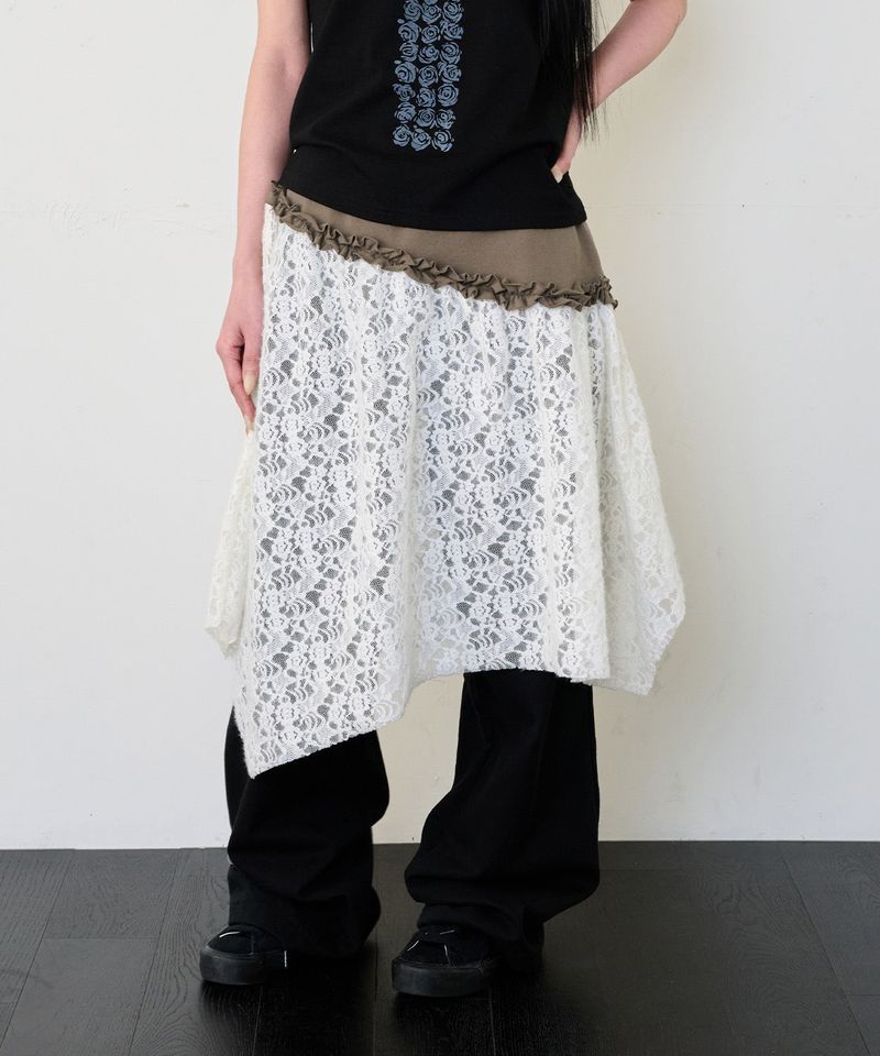 ITZAVIBE（イッザバイブ）の「RUFFLE LACE SKIRT - IVORY（Skirts）」