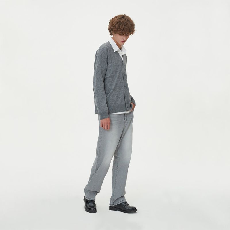 LAMBSWOOL V NECK CARDIGAN_GRAY