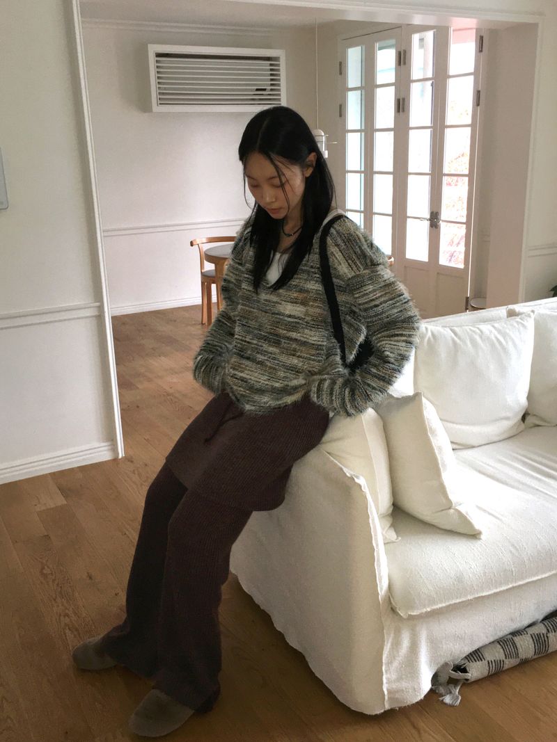 Fisha brushed ribbed skirt pants wide bootcut pants
