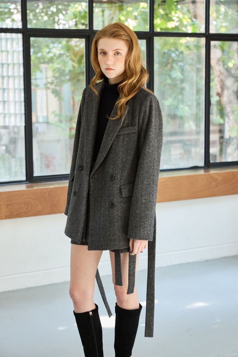 CLASSY HERRINGBONE WOOL JACKET / CHARCOAL