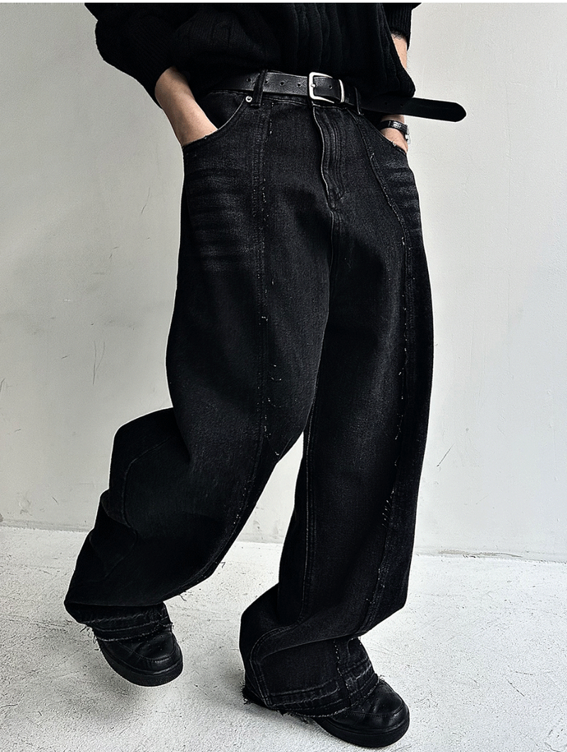 cut-off wide denim pants