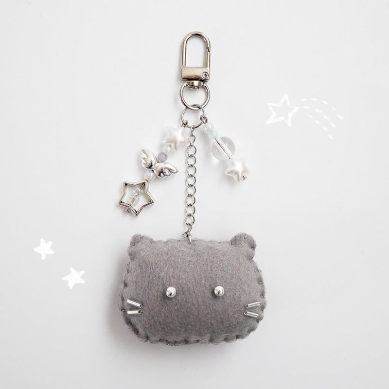 [soft keyring] silver cat (grey)