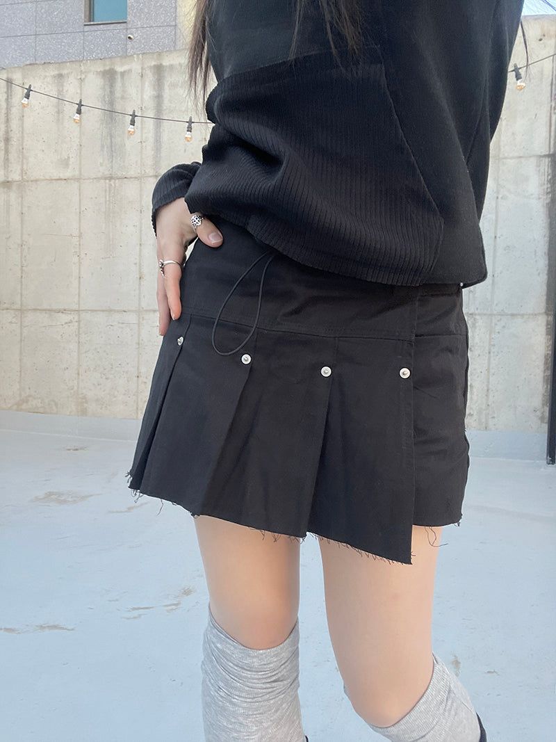 Chunky Damage Button Skirt Pants