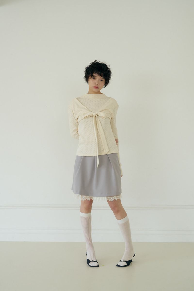 BOW MINI DOT LACE SKIRT (GREY)