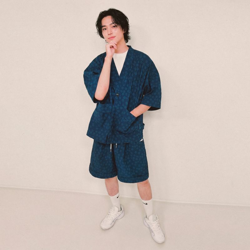 flower turn-up shorts_blue