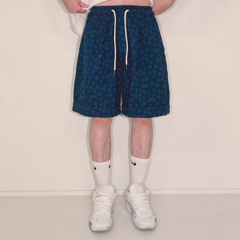 flower turn-up shorts_blue