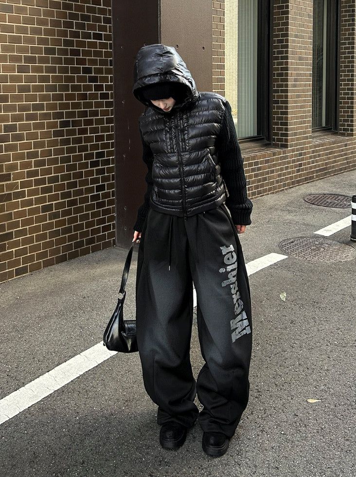 Black tech knit padding jacket