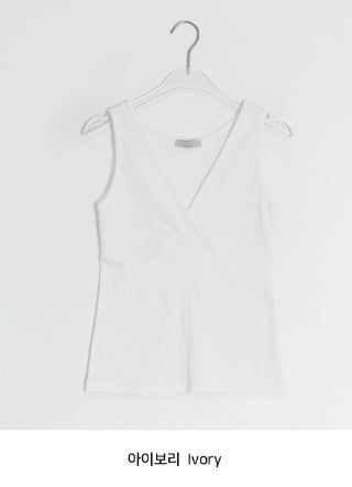 Ichi Deep V-Neck Lace Ribbed Wrap Sleeveless
