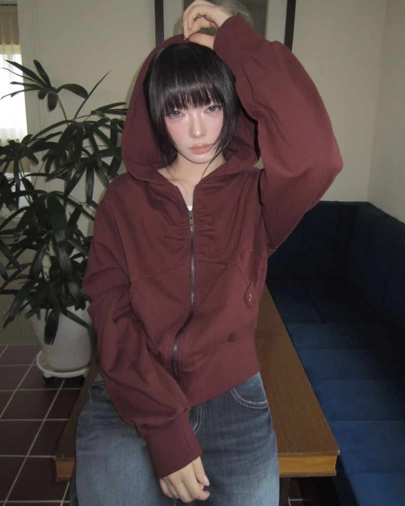 Anne Shirred Pocket Hooded Zip-Up