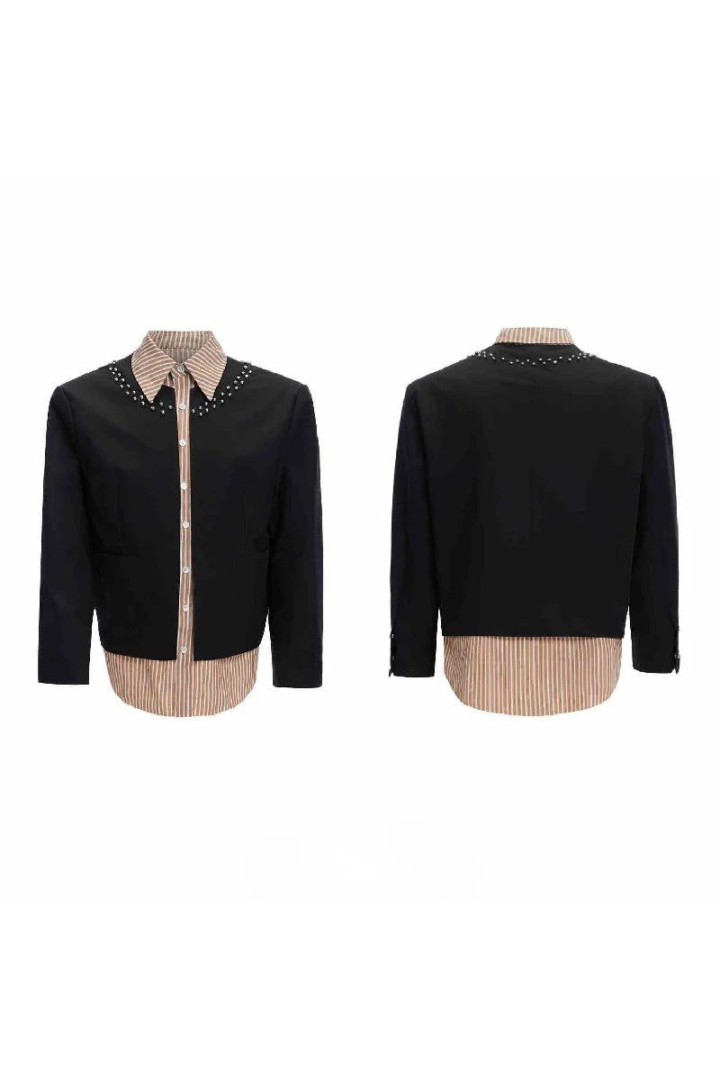Striped Layered Studded Shirt Jacket