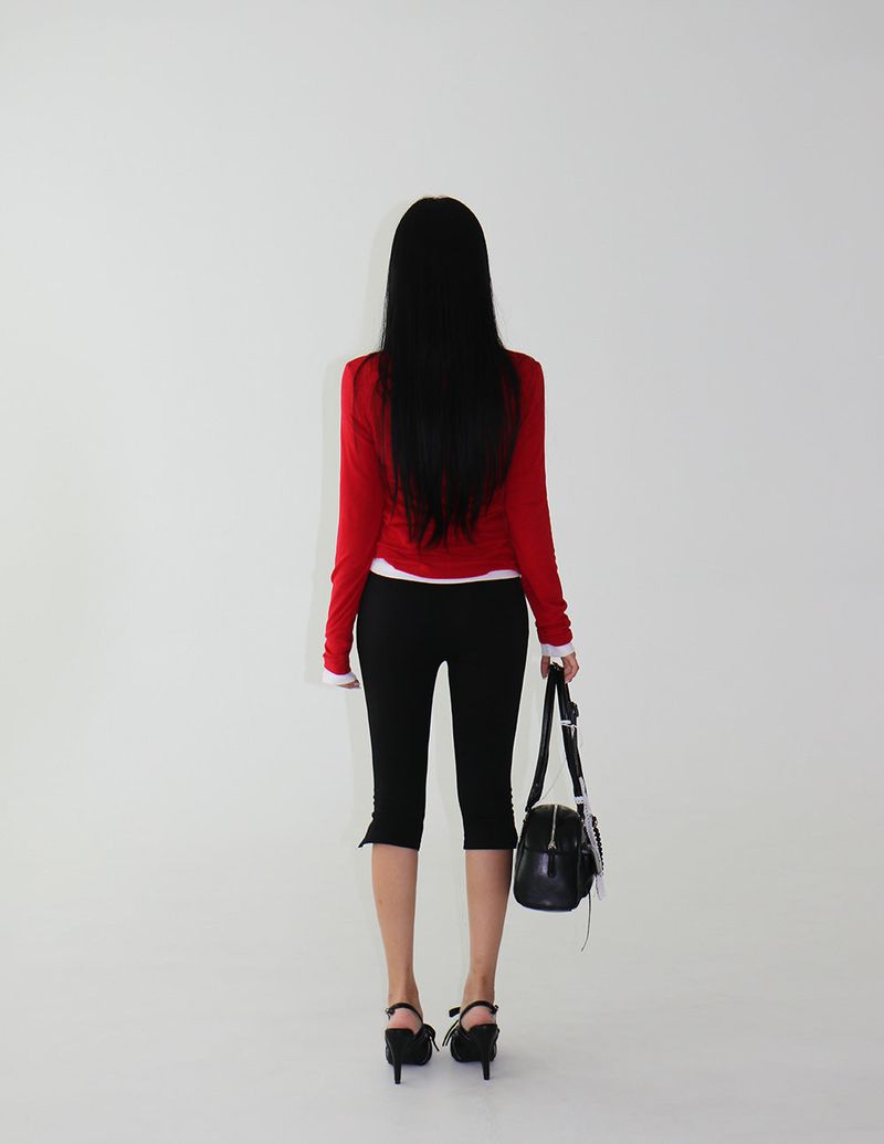 Fluffy and basic plain long-sleeved T-shirt