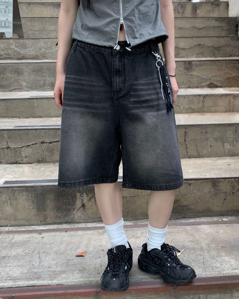 Oil bermuda denim pants