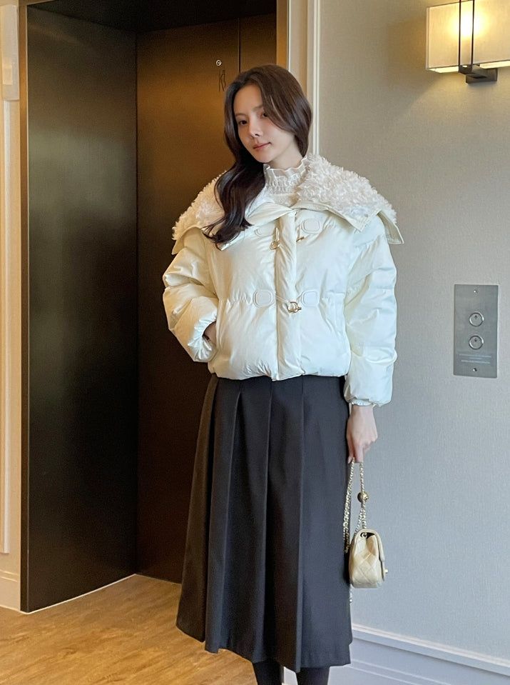 [100% Duck Down] Mezz Wool Sailor Collar Short Padding