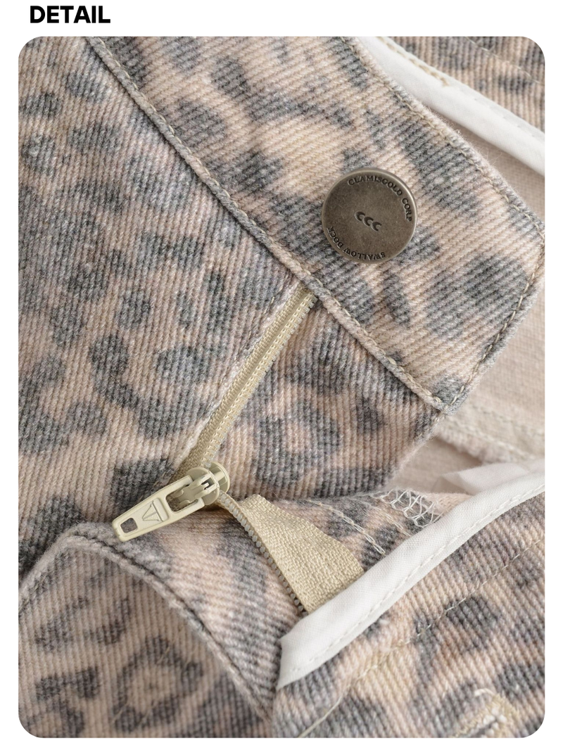 Leopard wide cotton casual pants