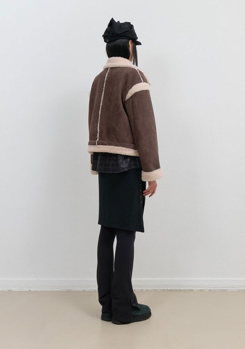 Detachable Fur Shearling Jacket / Stone Brown