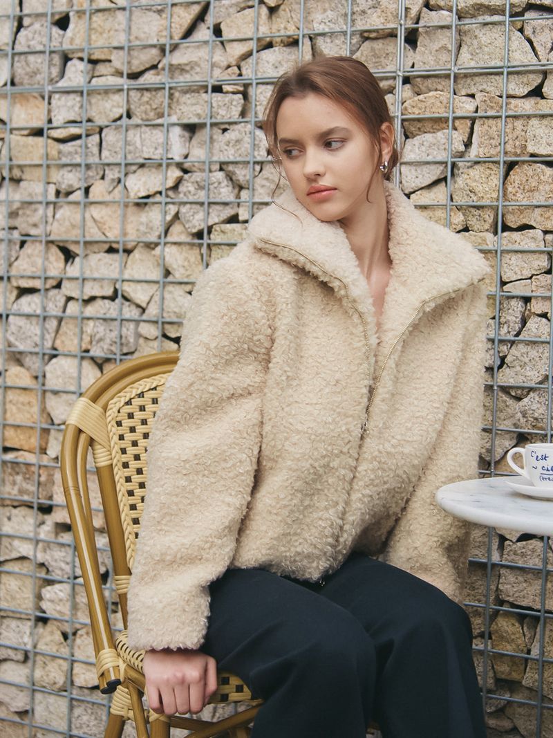HIGHNECK FUR JACKET_BEIGE