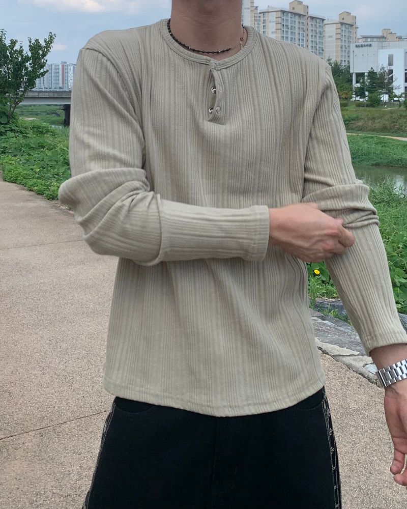Corduroy Slim Henly Neck Long Sleeve