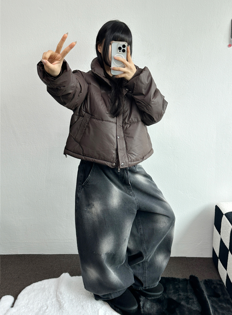 LEATHER MATT SHORT CROPPED PADDING🖤🤎💚3COLOR