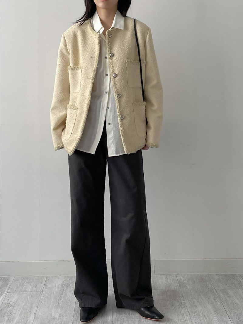 Pocket Fringe Half Tweed Jacket