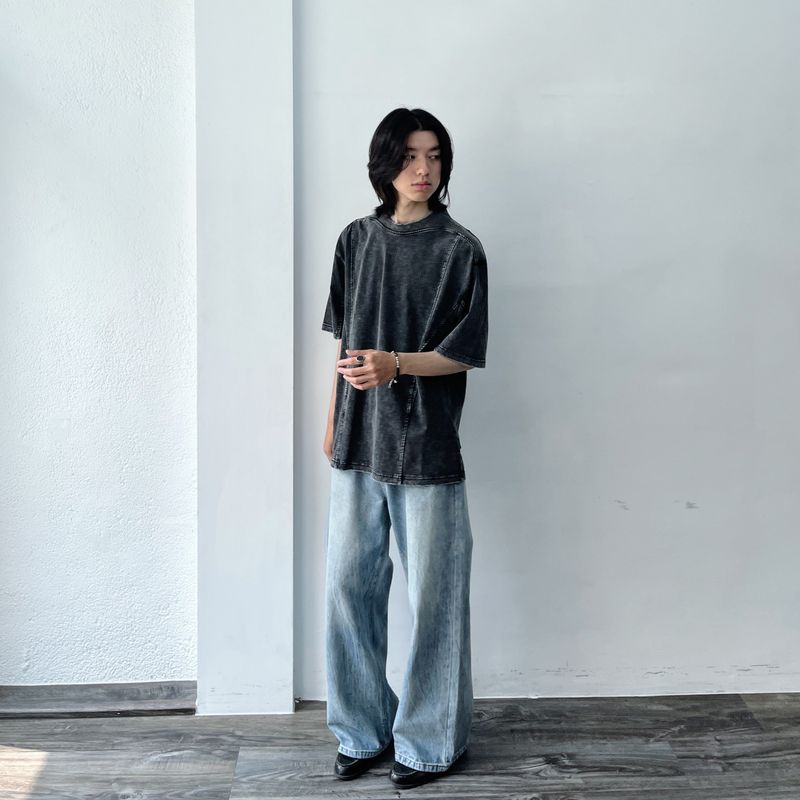 Retro Charcoal Paneled Wide Tee