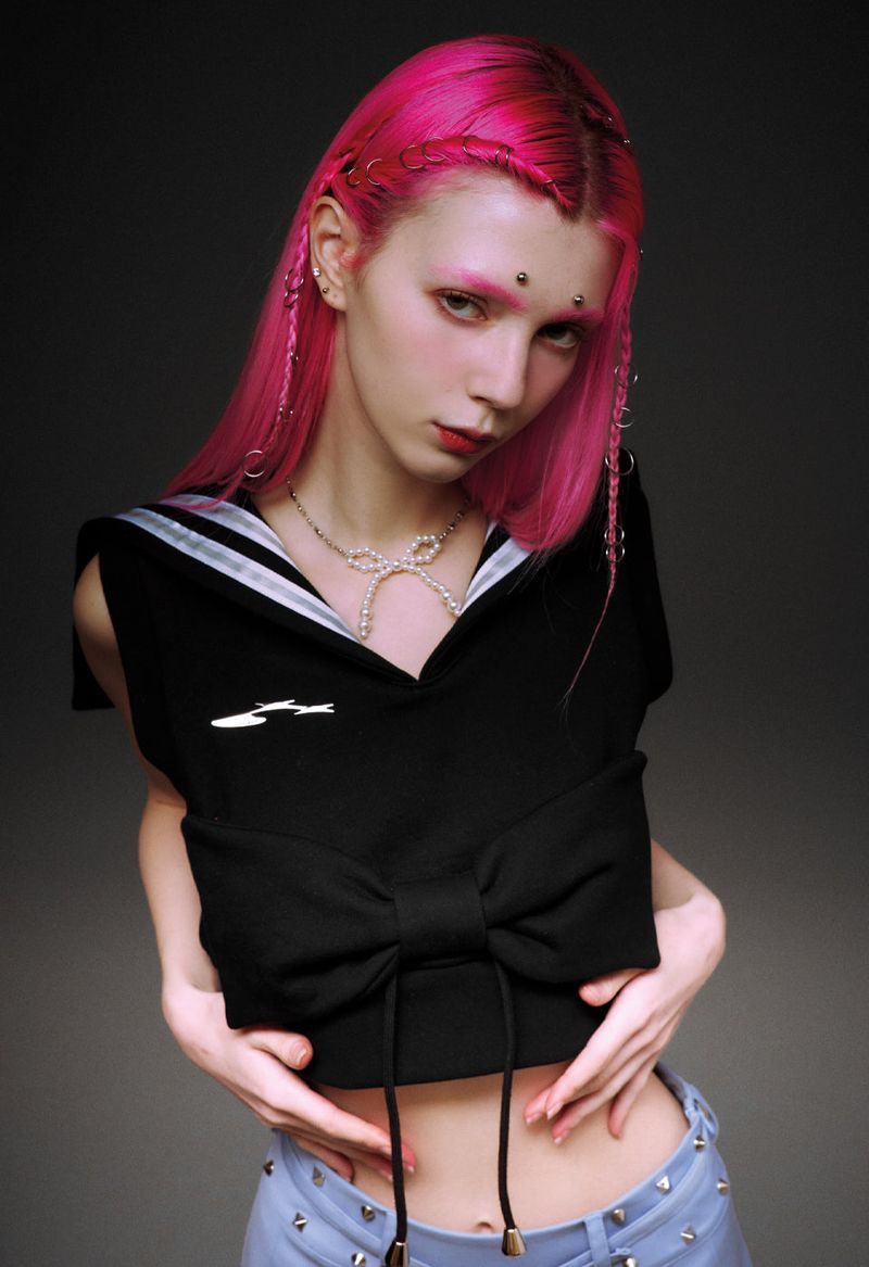RIBBON SAILOR VEST (BLACK)
